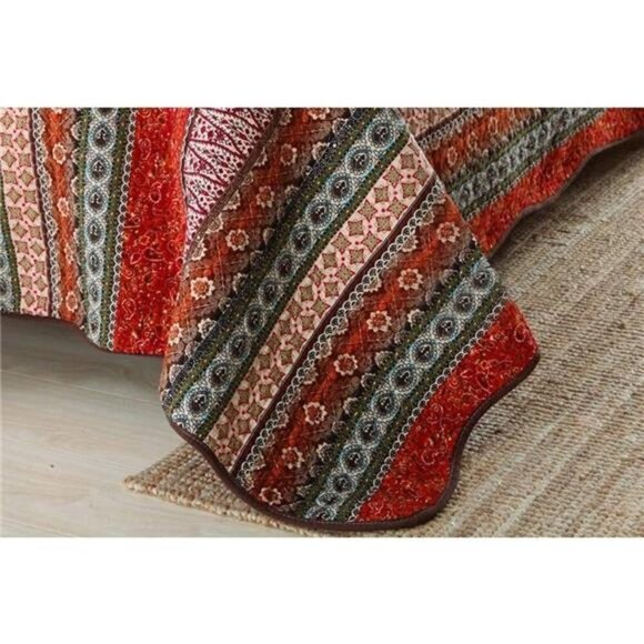 Striped Classical Cotton 3-Piece Patchwork Bedspread Quilt Sets, Queen Size - Picture 5 of 7